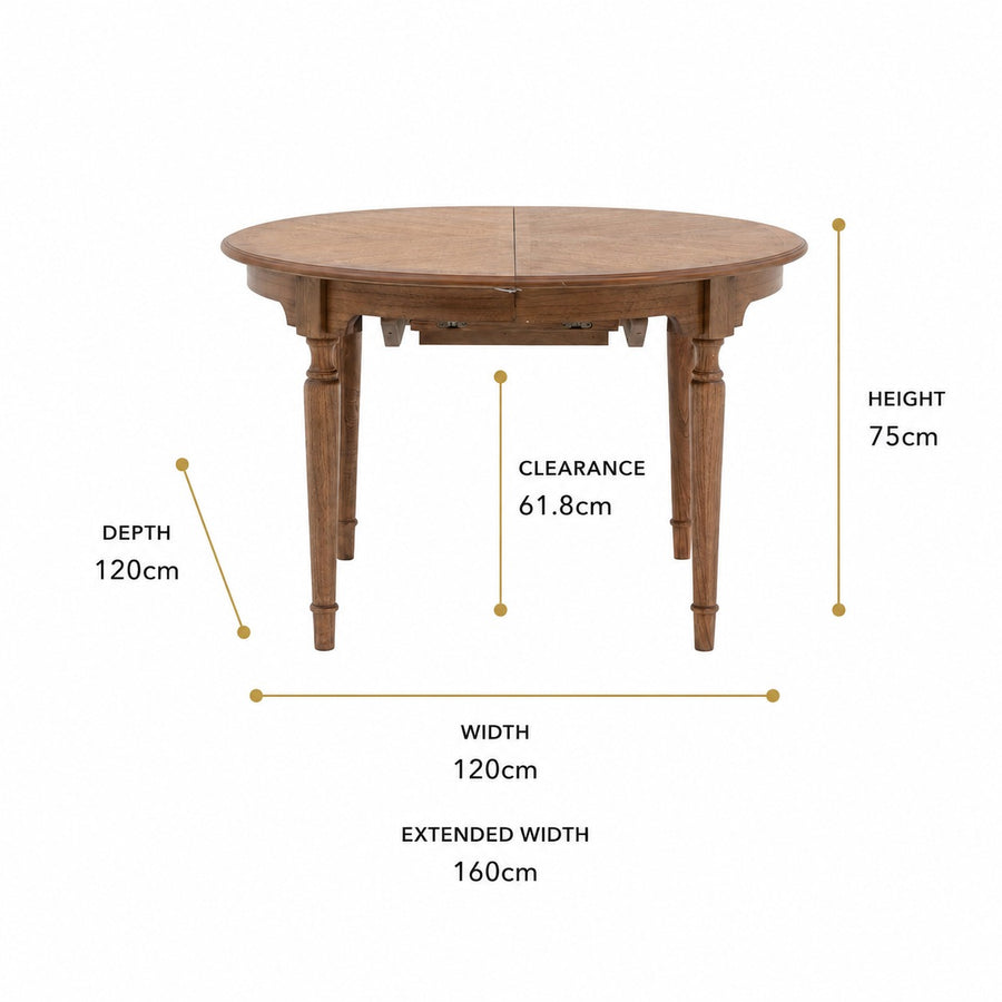 Highgrove Round Extending Dining Table dimensions