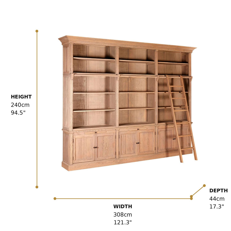 Lyon Large Oak Bookcase with Ladder dimensions
